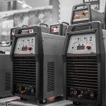 Industrial electricity inverters in a factory closeup