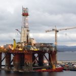 Off-shore ocean oil drill platform on recovery, close to Bergen, Norway.